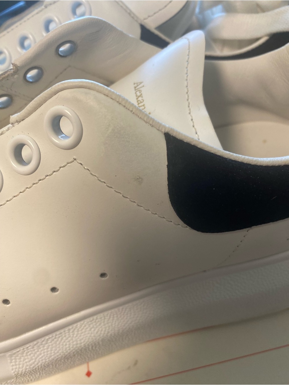 Alexander McQueen White Leather Sneakers with Black Heel Tab - Picture 3 of 8